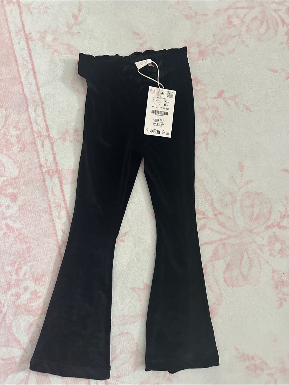 Zara Black Velvet Flare Leggings for Kids